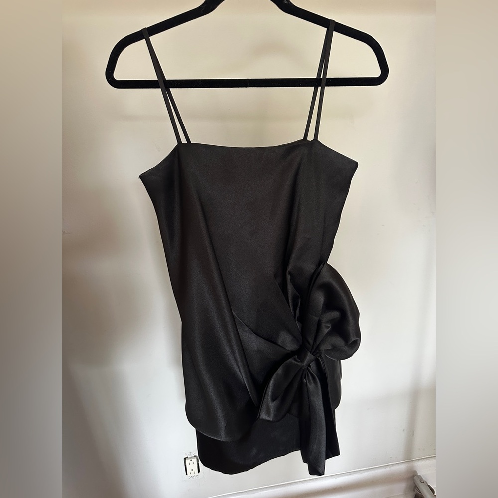 Elegant Black Cocktail Dress with Bow Detail Satin Y2K
